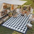 thumbnail image 2 of BERTHMEER 8'x10' Large Outdoor Rugs Waterproof Plastic Rugs Checkered Patio Rugs Straw Rugs Camping Rugs, Porch,Deck Rugs, RV Rugs for outside, Deep Blue, 2 of 5