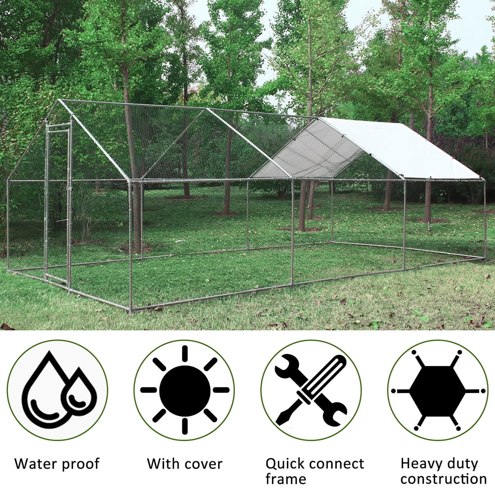Kadyn Walk-in Poultry Cage , Large Metal Chicken Coop, Chicken Run House Duck Rabbit Pen with Waterproof & Anti-UV Cover for Outdoor Yard Farm Use