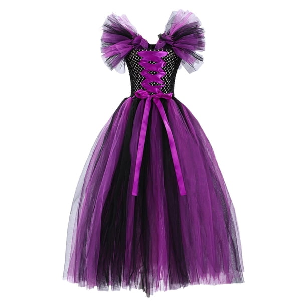Vestido sin mangas con cuello redondo hasta la rodilla para niños de Europa y Estados Unidos, vestido de princesa de malla, ropa de juego de rol de payaso de Halloween, ropa de actuación para fiestas