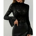 thumbnail image 4 of JGNGSHN Womens Slim Fit Mesh Lace Top Turtleneck Long Bell Sleeve see through Shirt Blouses Top, 4 of 7