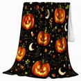 thumbnail image 2 of Glowing Jack-O'-Lantern Halloween Pattern Cartoon Illustration, Festive Halloween Scene, Warm Flannel Blanket for Living Room and Family Room, Art Lovers Halloween Gift, Festive Home Decor, 2 of 9