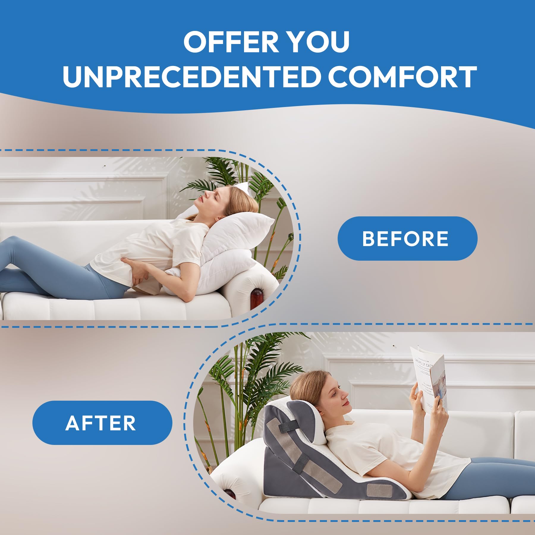 3pcs Wedge Pillow Set For After  Bed Sitting Up 10-in-1 Foam Acid Reflux & White