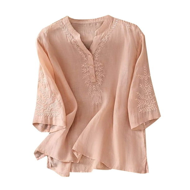 Vestidos Casuales Para Mujer, Blusas De Mujer De Moda Blusas casuales holgadas de manga corta con cuello en V y manga 1/2 para mujer