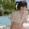 thumbnail image 2 of JUNWELL Chemises d'Été Femmes Rétro Imprimé Puff Sleeve Bouton Cranté Tempérament Streer Tout-Match Filles Femmes Tops Tendance de la Mode, 2 of 7