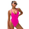 thumbnail image 2 of sunsanly Women Sexy One-Piece Swimsuit Summer Criss-Cross Backless Halter V-neck Sleeveless Monokini Solid Color Quick Drying Swimwear, 2 of 8