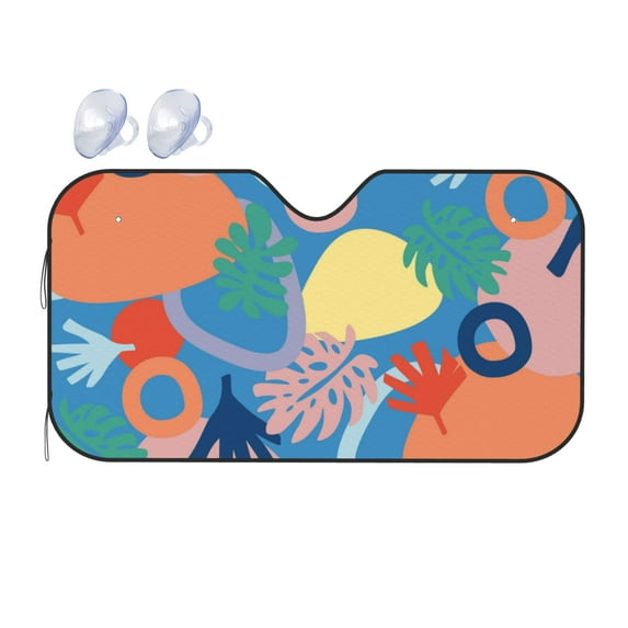YFYANG Front Windshield Sun Shade, Tropical Art Patterns Foldable Car Visor for Cars, Trucks, SUVs, Small