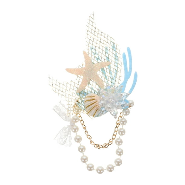 BRIGHTFUFU 1 pieza de horquilla de estrella de mar con incrustaciones de diamantes de imitación de perlas pasadores para el cabello para mujer y mujer