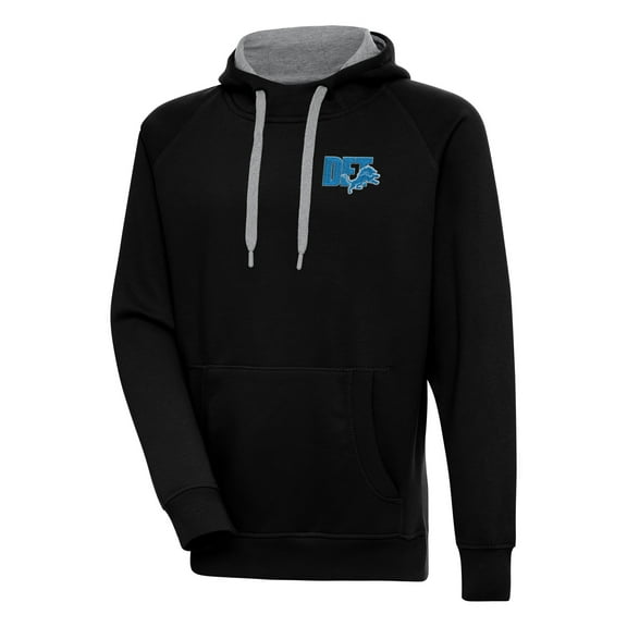 Men's Antigua Black Detroit Lions Victory Pullover Hoodie