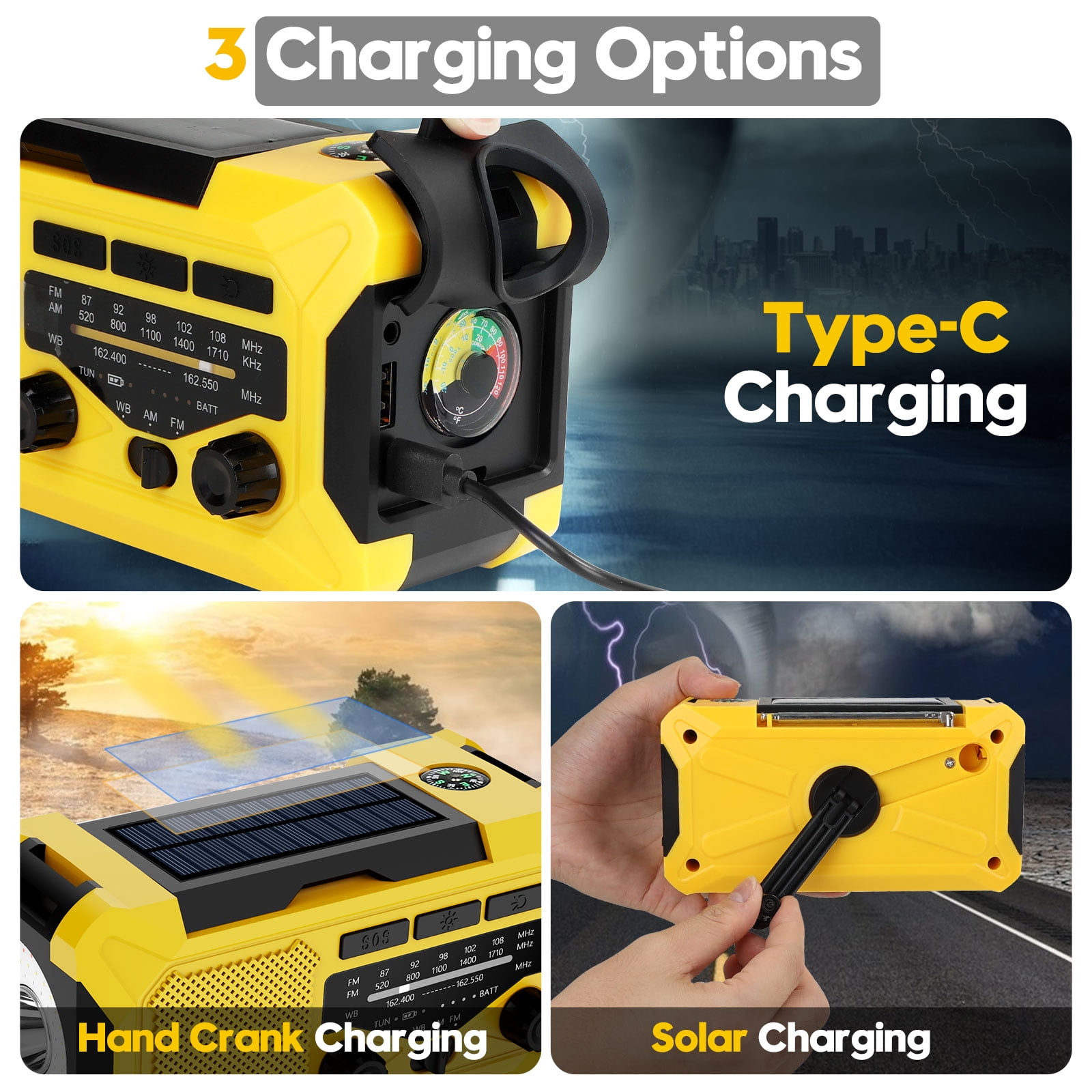 Fovendi 10000mAh Hand Crank Radio,Emergency Radio,Solar Radio,NOAA/AM/FM Weather Radio,USB Type-C Charging Radios Portable with LED Reading Light,SOS,Compass for Camping Hiking Travelling