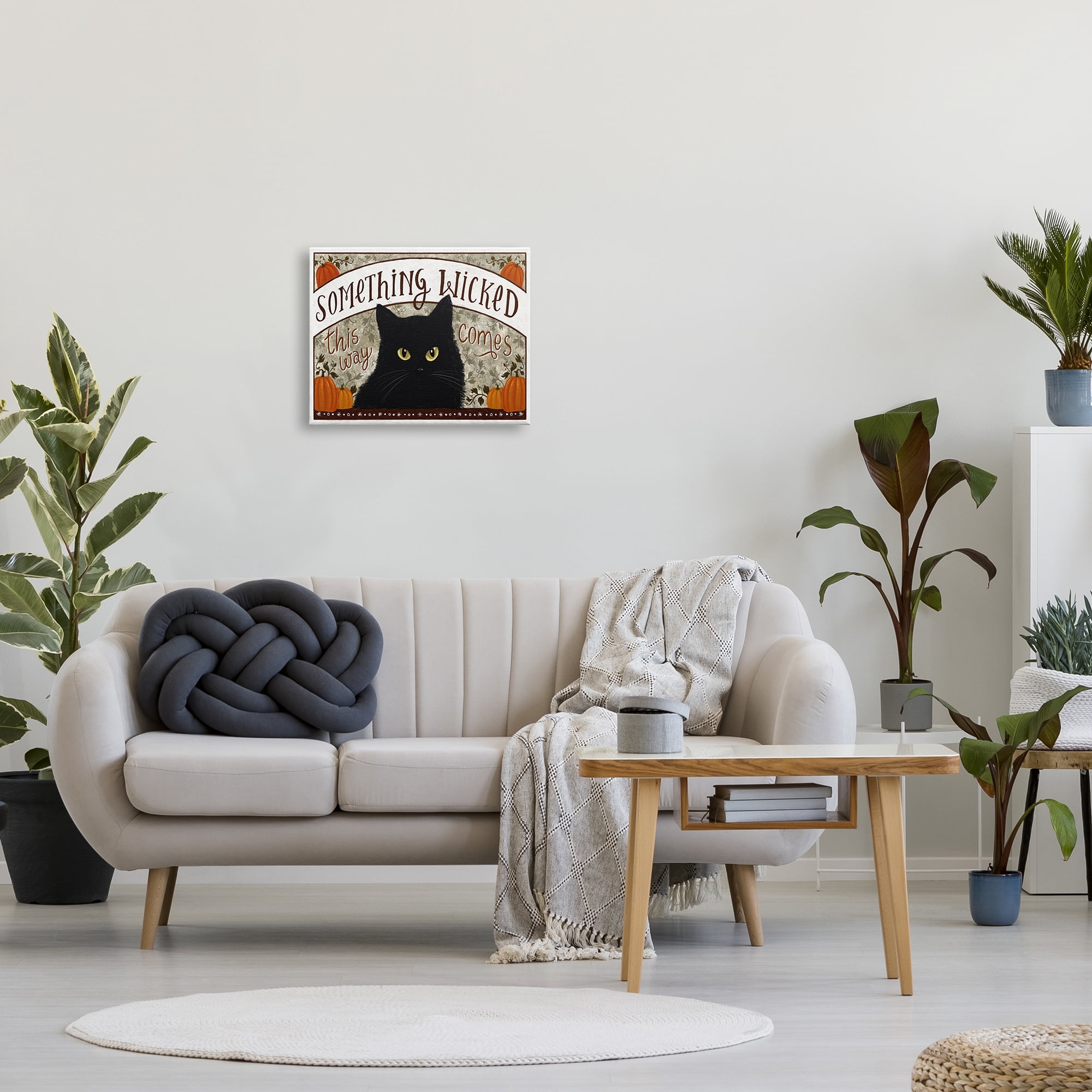 Stupell Industries Something Wicked Black Cat Holiday Painting Gallery Wrapped Canvas Art Print Wall Art, 20 x 16