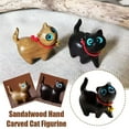 thumbnail image 6 of LAMIRO Cat Sculpture Wood Cat Figurine Miniature Small Home Kitten Lucky, 6 of 7