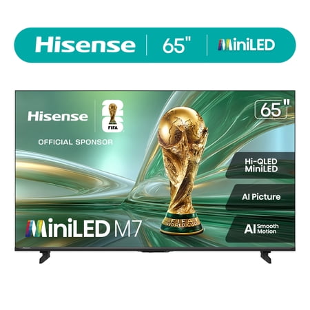 Hisense 65" M7 Series Mini-LED QLED 4K UHD Google Smart TV (65M7SG, 2026 Model) - Mini LED, Hi - QLED, Dolby Vision, HDR10+, Built-in Subwoofer, Game Mode Pro, AI Smooth Motion, Google Assistant