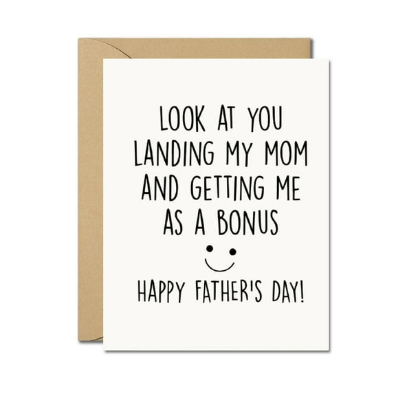 Funny Stepfather Father's Day Card – “You Landed Mom and Got Me as a Bonus”