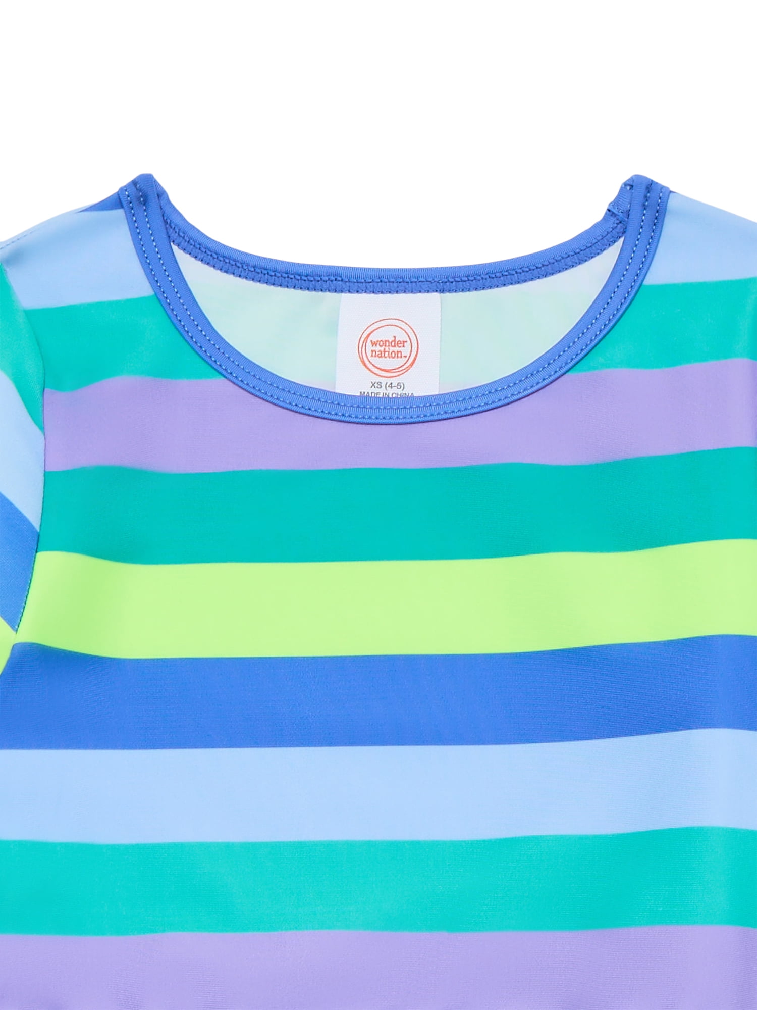 Wonder Nation Girls Cropped Long Sleeve Rash Guard and Scoop Bottoms Swim Set with UPF 50, 2-Piece, Sizes 4-18