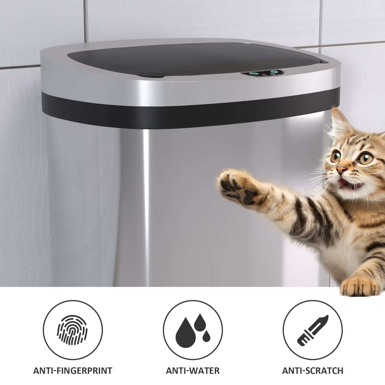 YRLLENSDAN 13 Gallon Touchless Stainless Steel Trash Can, Automatic Garbage Cans with Lid, Motion Sensor Wateproof Trash Bin for Kitchen Bedroom Bathroom Office, SS