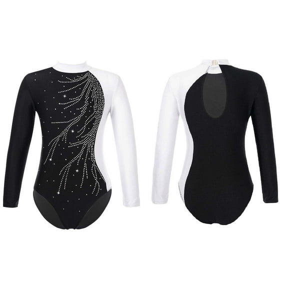 Aislor Girls One Piece Shiny Diamonds Long Sleeve Ballet Dance Leotard Gymnastics Ballerina Size 6-16 A White 6