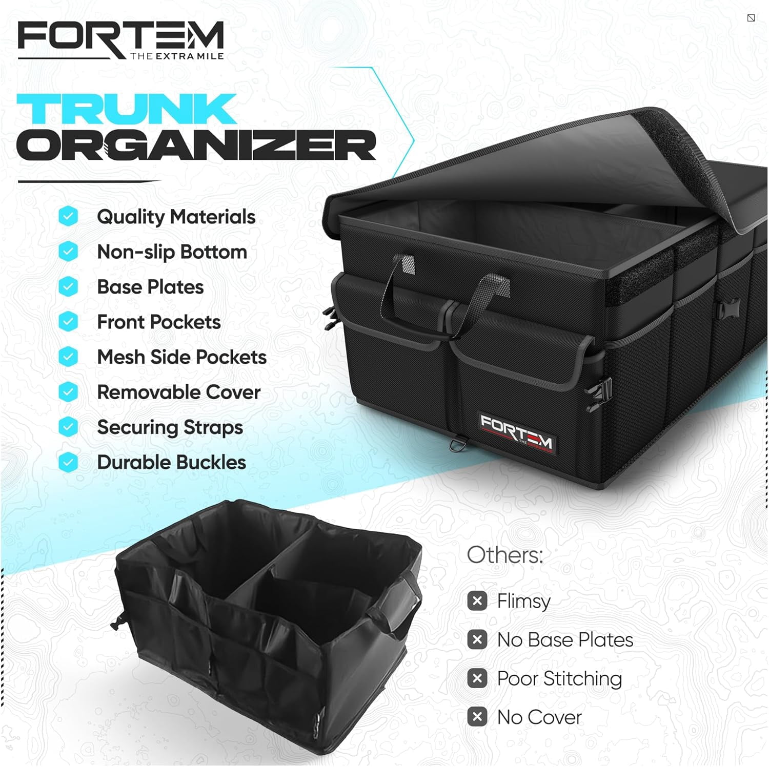 Foldable Trunk Organizer For Car - Multi-Compartment Storage Box, 600D Oxford Polyester, Black, Fits SUV Sedan Van