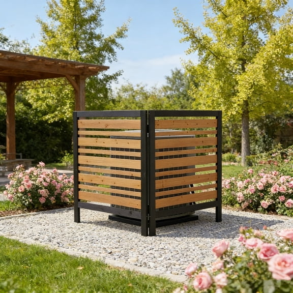 Fehomix 3-Panel Ventilated Air Conditioner Fence, Slat Design Wood Privacy Screen 38"x42", Outdoor AC Unit Cover & Trash Can Enclosure for Backyard, Patio, Garden