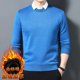 thumbnail image 3 of Suéteres de dos piezas falsas para hombre, nuevo estilo coreano de invierno 2024, cuello de camisa de moda, suéter acolchado con forro polar que mantiene el calor, 3 of 5