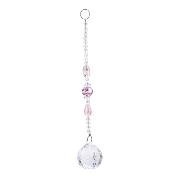 Faceted Crystal Glass Ball Chandelier Suncatchers Prisms with Alloy Beads Pink 190mm
