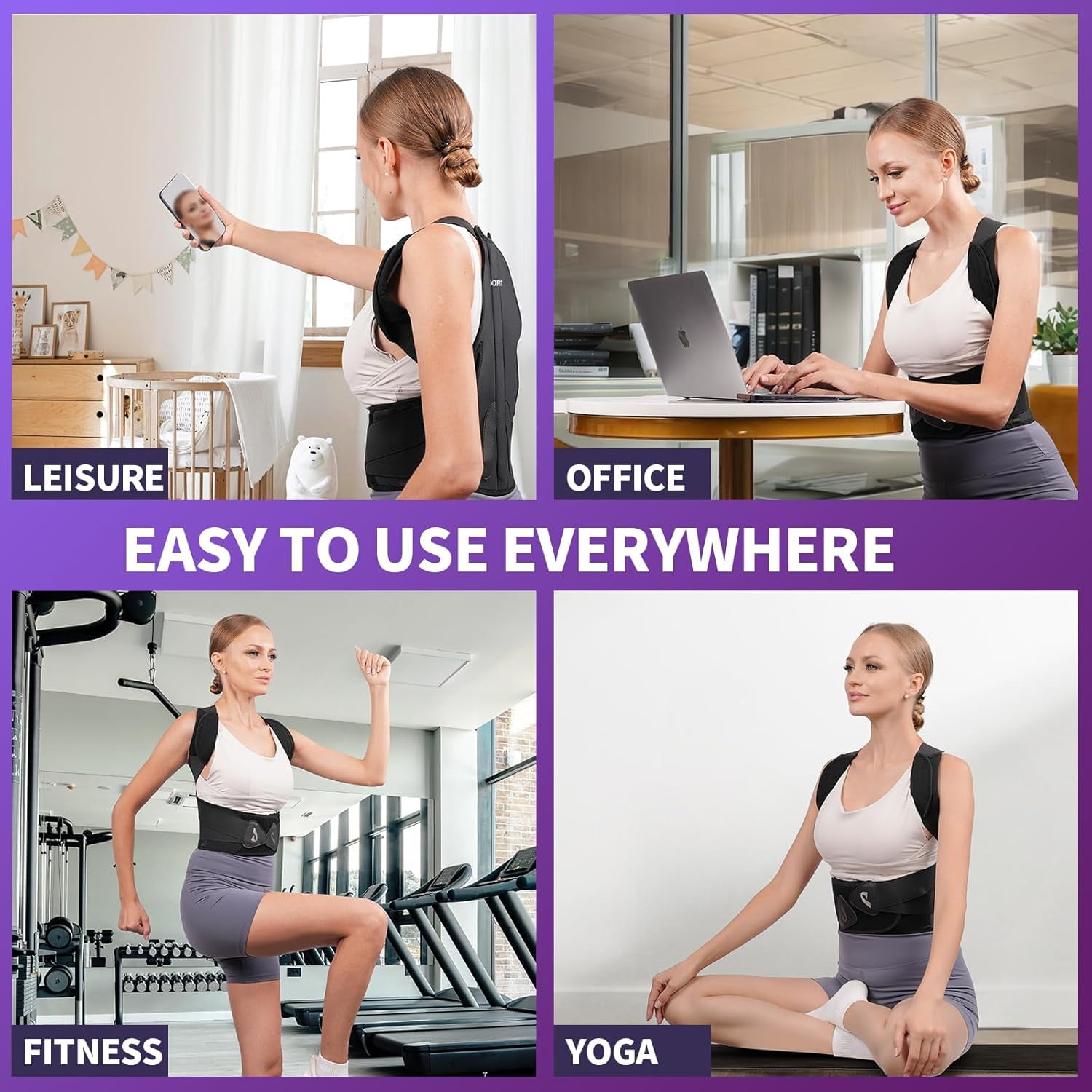GKTG Back Brace Posture Corrector for Men and Women, Full Adjustable for Upper and Lower Back Pain Relief