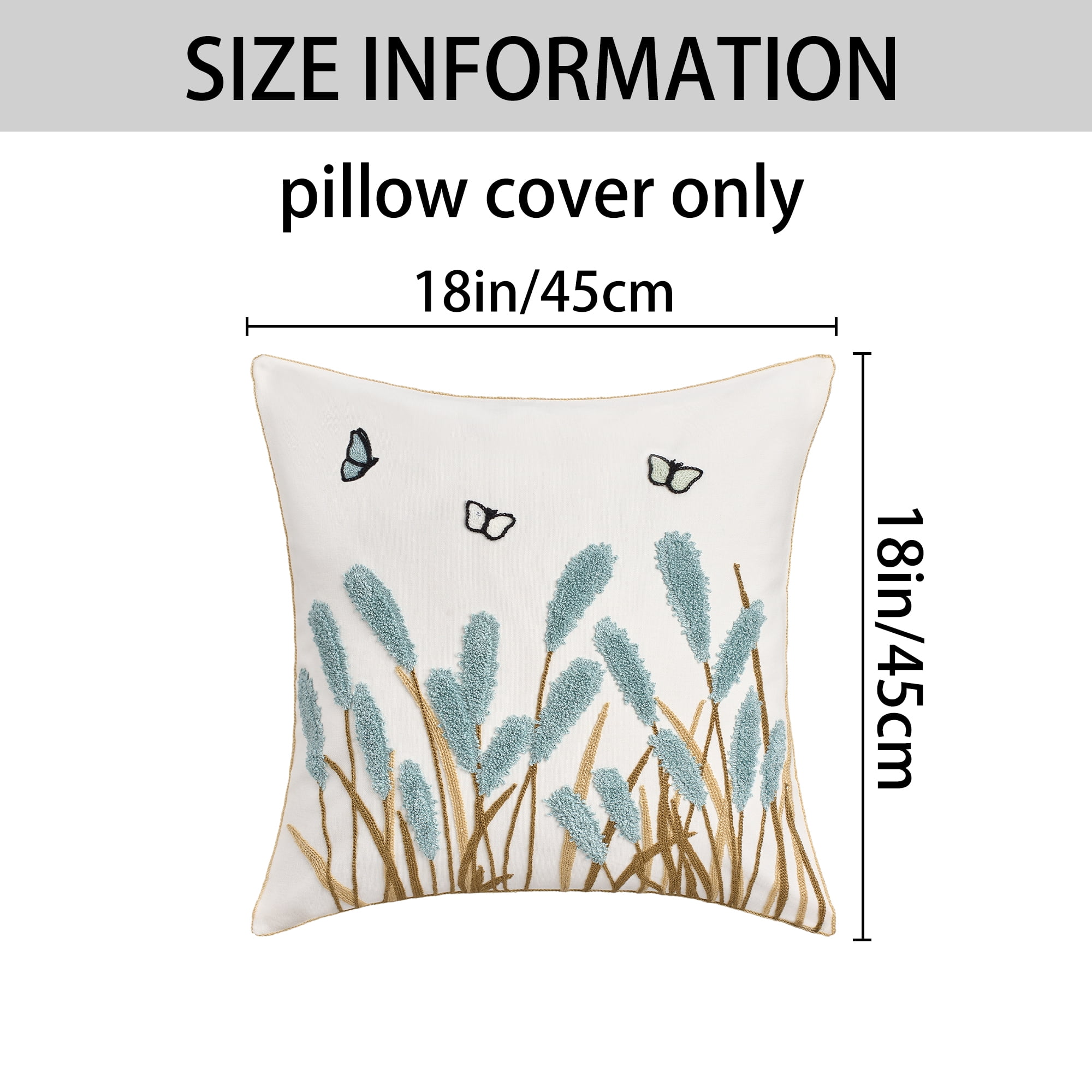 Unique Bargains Cotton Boho Plant Embroidery Soft Square Throw Pillow Covers Blue