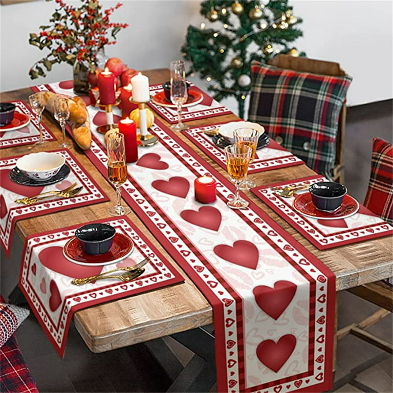 Valentines Day Table Runner, Valentines Day Decor Romantic Red Love Heart  Valentines Table Runner, Dinning Table Decor for Wedding Anniversary 
