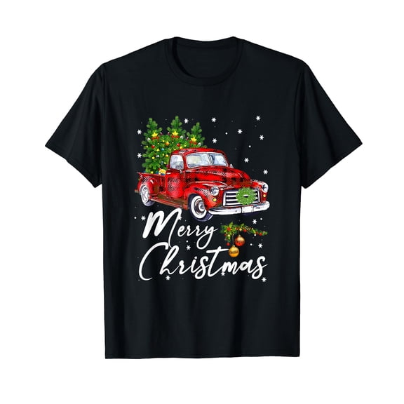 Merry Christmas Vintage Wagon Red Truck Pajama Family Party T-Shirt
