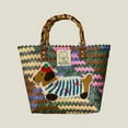 thumbnail image 2 of Retro Striped Dachshund Dog Woven Bag Trendy Cute Handbag Large Capacity Tote Bag Fashion Bamboo Handle Vegetable Basket Bag, 2 of 10