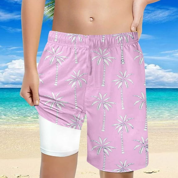 Toddler Swim Trunks Kids Toddler Boys Hawaiian Style Swimming Shorts with Mesh Lining Lace Up High Waisted Loose Casual Board Shorts Toddler Bathing Suit Pink 5 Years-6 Years