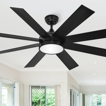 Dextrus 60 inch Modern Ceiling Fan with Light and Remote, DC Fanlight for Livingroom, Bedroom, 8 Blades, Reverse Airflow,6 Speeds, 3 Color Temperatures - Black