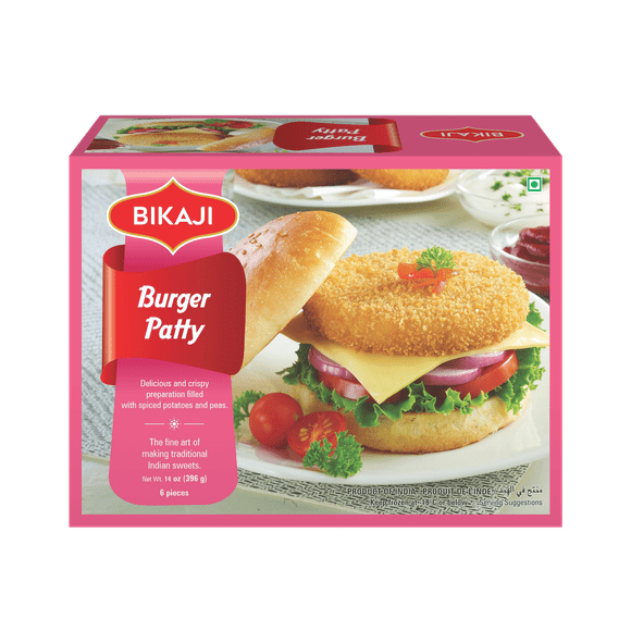 Bikaji Frozen Burger Patty, (396g), Delicious and Crispy Preparation Filled with Spices, Potatoes and Peas