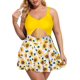 thumbnail image 1 of Trajes de baño de una pieza de talla grande para mujer con falda, cuello en V, estampado floral, trajes de baño con recortes, 1 of 5