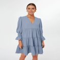 thumbnail image 1 of Femmes une Ligne Mini Robe Casual Manches Longues Coupe Ample V Robe de Cou, 1 of 2