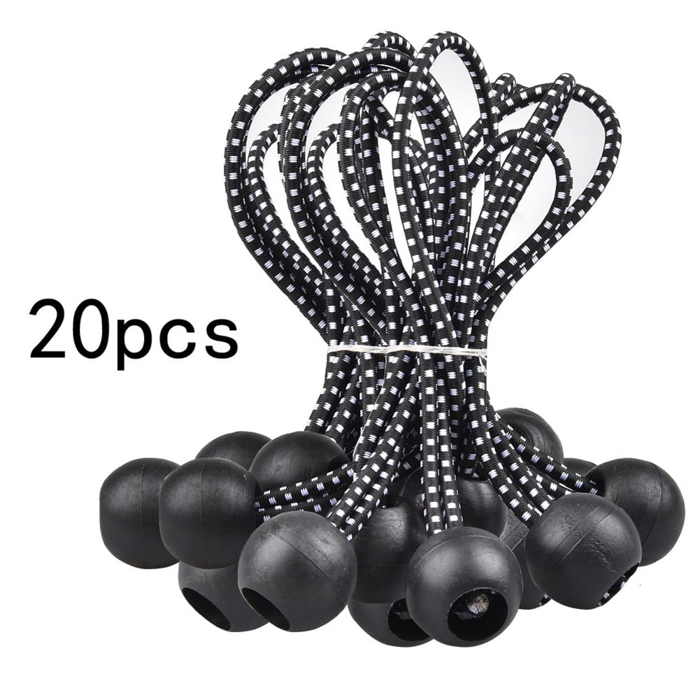 20pcs/kit Black Ball Bungee Cord Canopy Tent Fix Elastic Rope Tarp Tie Straps 