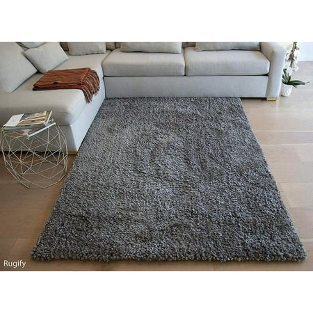 Grey Fuzzy Rug 8'x10' Feet Gray Grey Color Fuzzy Furry Fluffy Shag Shaggy Area Rug Carpet Popcorn Solid Pattern Living Room Bedroom Decorative Designer ()