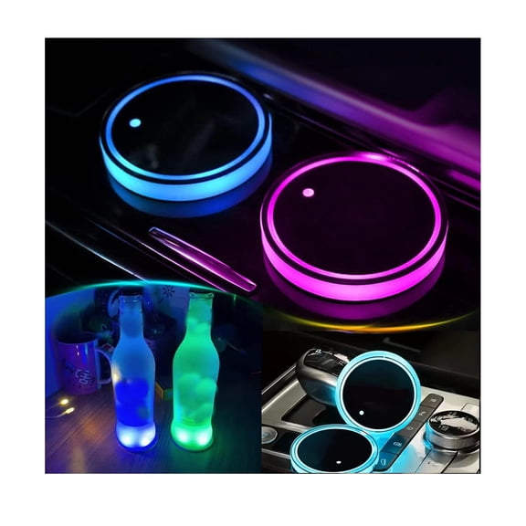 2PCS LED Car Cup Holder Lights, Car Coasters for Cup Holders 7 Colors Changing USB Charging Mat Waterproof Cup Pad, Car Gifts for Men & Women