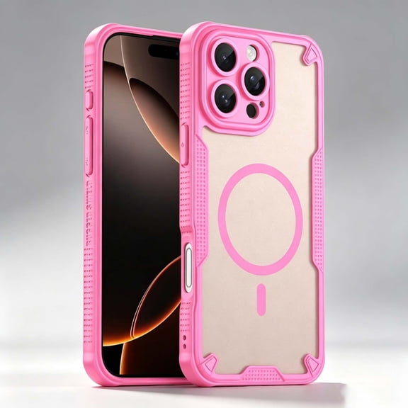 For iPhone 13 Mini Phone Case,PC TPU Hybrid Shockproof Heavy Duty Protection,Compatible with Mag-Safe,Anti-Scratch Matte Translucent Back,Rugged Non-Slip Durable Phone Case,Pink