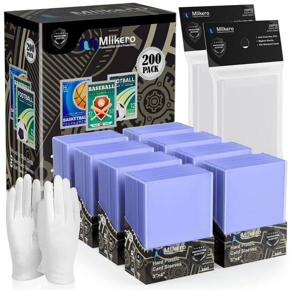 400 Card Sleeves Hard Plastic, 3"x4" Hockey Card Protectors Hard Plastic for Baseball, Hockey and Trading Cards (200 Hard Sleeves + 200 Clear Sleeve)