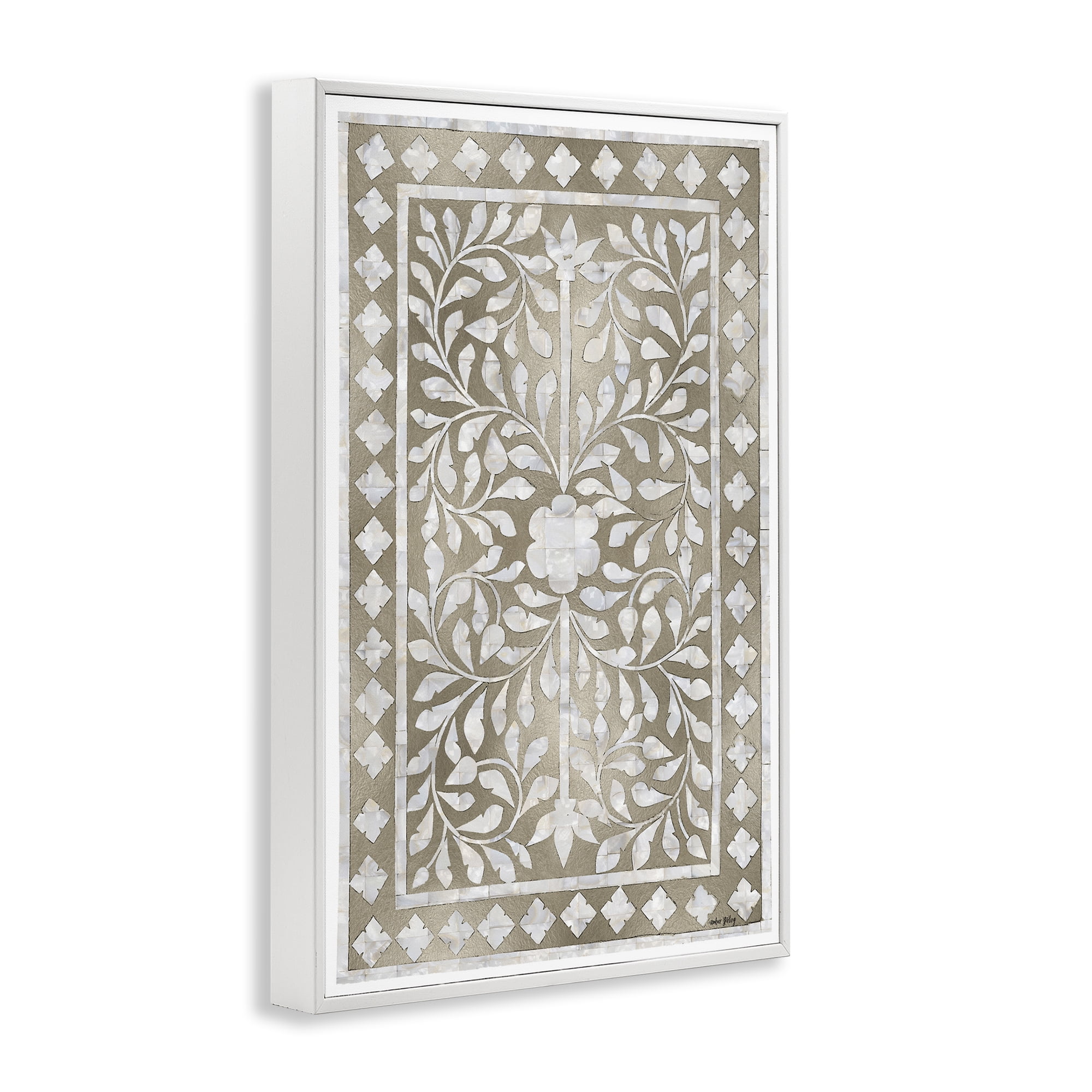 Stupell Industries Arabesque Bohemian Pattern Botanical & Floral Painting White Framed Art Print Wall Art, 12 x 18