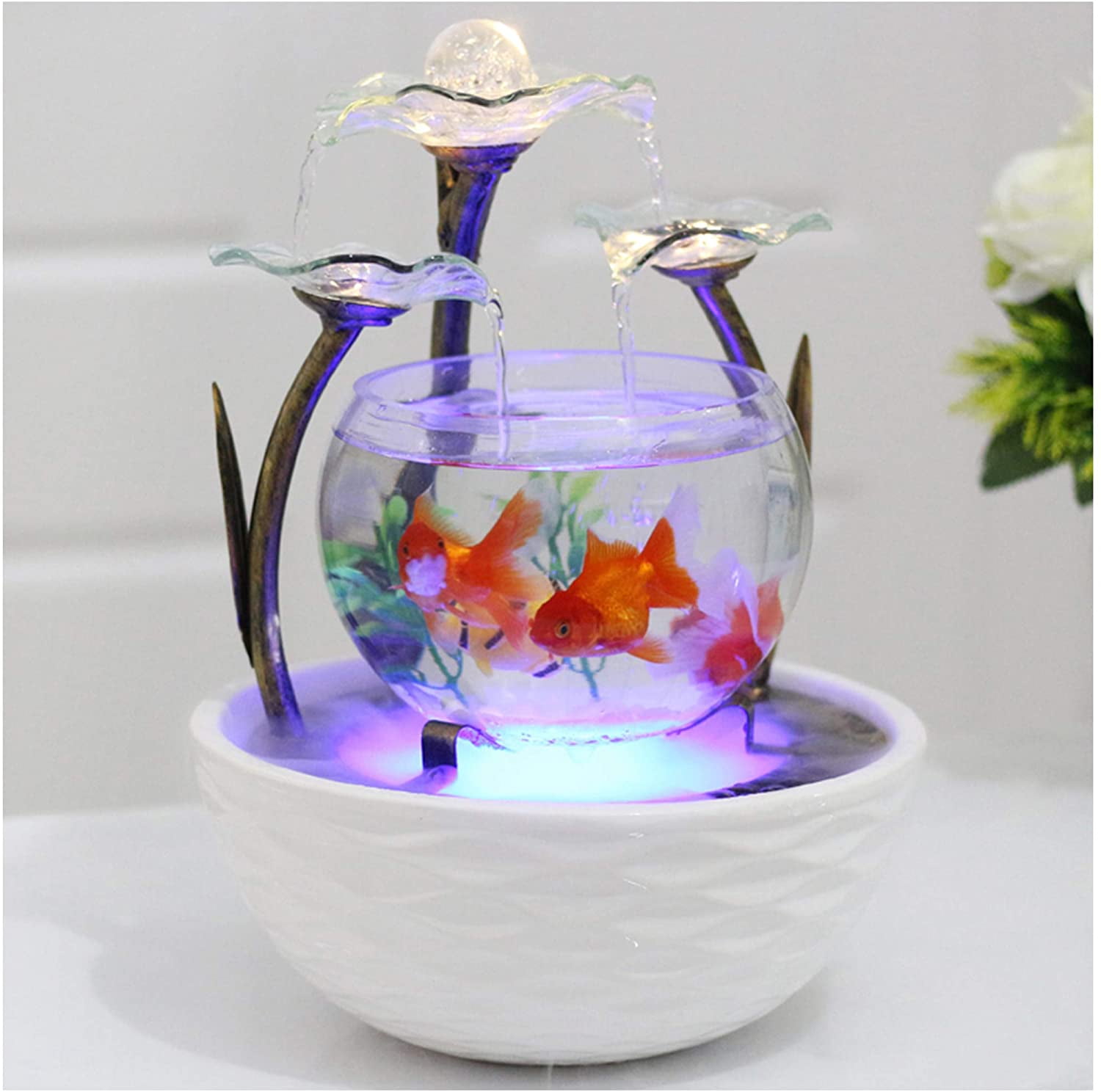 crapelles Transparent Lotus Leaf Glass Fountain Waterfall Fish Tank