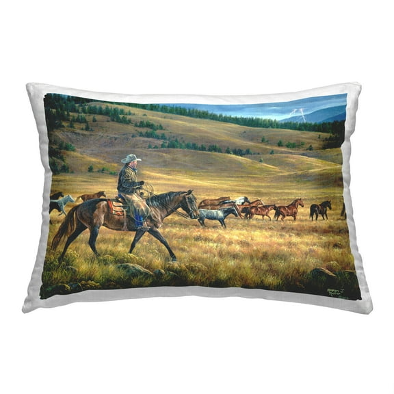 Stupell Industries Cowboy with Horse Herd Decorative Printed Throw Pillow, 14 x 20