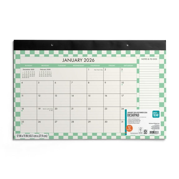 Pen+Gear Monthly Desk Pad (17"x11") Checkered Border 12 Month Jan 2026-Dec 2026