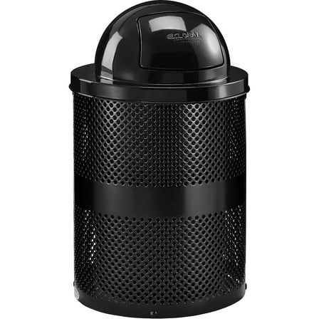 Global Industrial GBE261949BK Outdoor Perforated Steel Trash Can with Dome Lid, 36 gal, Steel, Black
