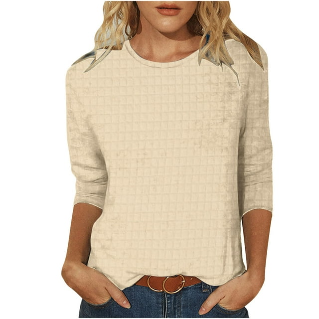 FAIWAD Womens 3/4 Sleeve Pullover Tops Spring Summer Basic Plus Size Tops Casual Round Neck Tunic Blouses