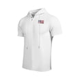 thumbnail image 2 of Men's Solid Color Short Sleeve Button Up Hooded Pullover, Casual Hoodie Top With Hood, Button Closure, Polyester Rayon Cotton Blend, Lightweight Breathable, Daily Wear | Zenithor,White XL, 2 of 5