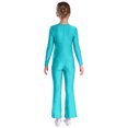thumbnail image 2 of TiaoBug Girls Gymnastics Jumpsuit Full Body Bell Bottom Catsuit Crewneck Long Sleeve Dance Unitard Blue Green 8, 2 of 7