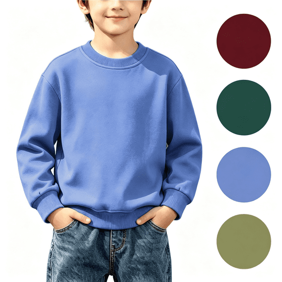 LONKITO Long Sleeve Shirts for Toddler Boys Crewneck Cotton Sweatshirts Solid Color Pullover Shirts Size 3-4 Years