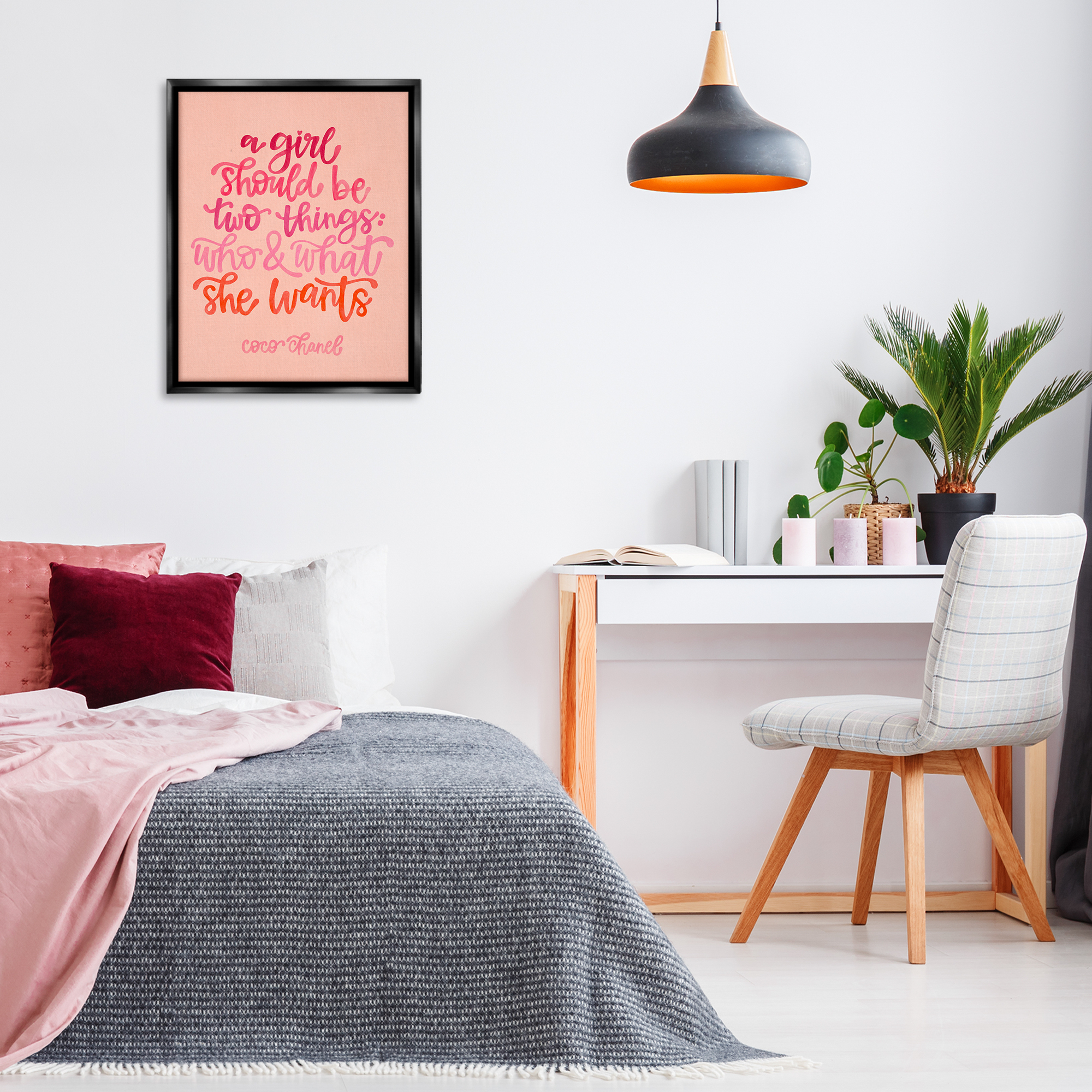 Stupell Industries Where & What She Wants Typography Painting Black Floater Framed Art Print Wall Art, 25 x 31