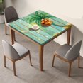 thumbnail image 3 of Summer Square Fitted Polyester Tablecloth, Wood Grain & Tree Elastic Edge Home Decor Table Cover, Stain Resistant Washable Fabric Tablecloths For Family Picnic BBQ Use, Fit For 36" x 36" Square Table, 3 of 6